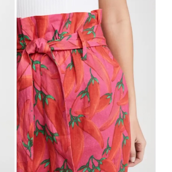 Farm Rio Red Chili Pepper Paper Bag Tie Waist Mini Skirt Sz S NWT - Picture 10 of 14